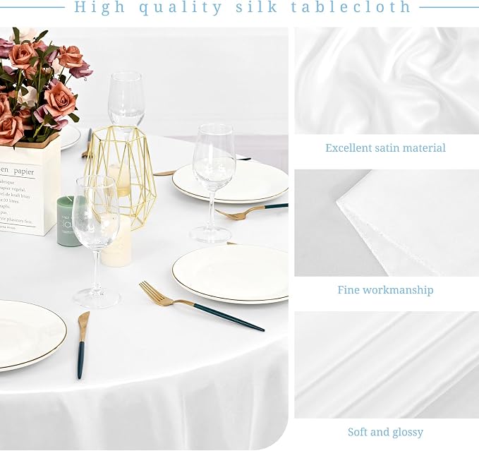 12 Pack 90 Inch Round Satin Tablecloth, White - Image 3