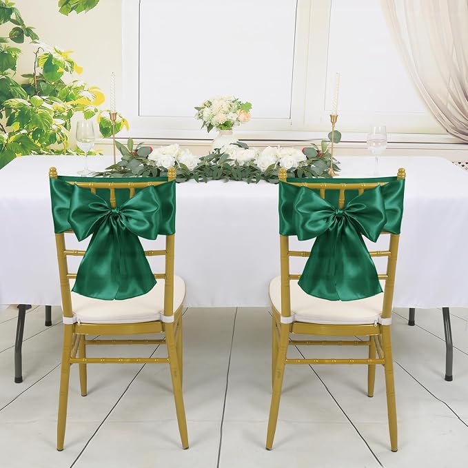 YMHPRIDE 60 PCS Emerald Green Satin Chair Sashes,Ties Bows Designed Chair Sashes for Wedding Party Baby Shower Banquet Restaurant Hotel Folding Chairs Decoration(Emerald Green,7x78 inch) - Image 2
