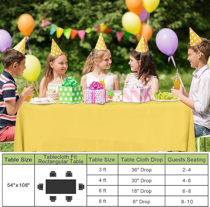 Smiry Disposable Table Cloth - 10 Pack, 54 x 108 Inch Waterproof Rectangle Tablecloths for Parties, Decorative Plastic Table Cover, Leakproof & Sturdy, Yellow - Image 6