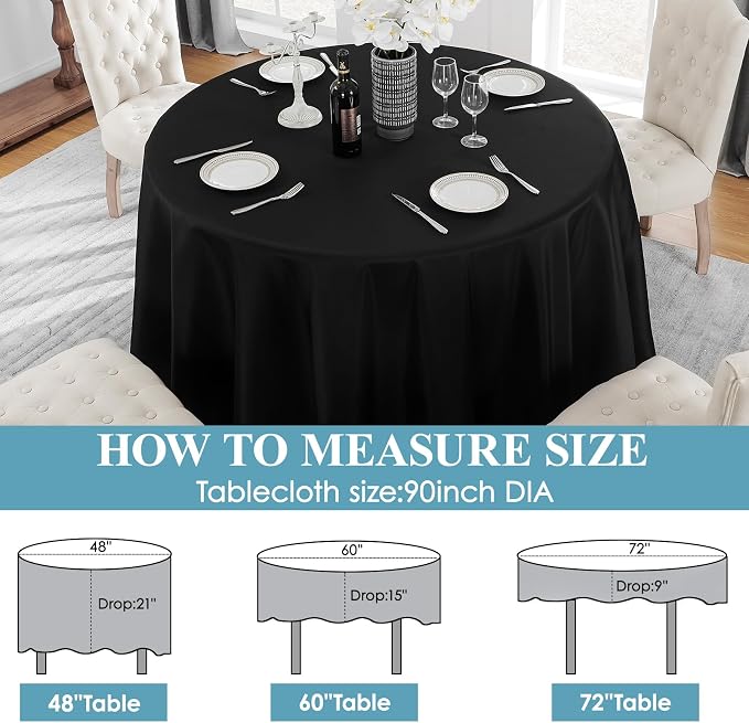 VidaFete 2 Pack 90inch Black Round Tablecloth | Polyester Table Cloth, Stain and Wrinkle Resistant Table Cover for Dining Kitchen Party Wedding Banquet Buffet Decoration - Image 2