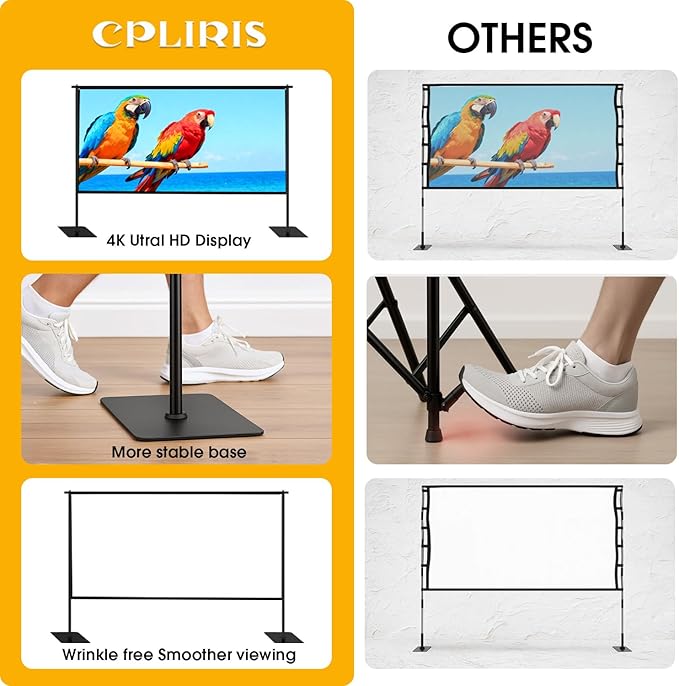 Outdoor Projector Screen with Stand, 120 inch Portable Projection kit 16:9 4K HD Wrinkle-Free Indoor Outdoor Movie Screen with Carry Bag for Home Theater and Backyard Movie Night