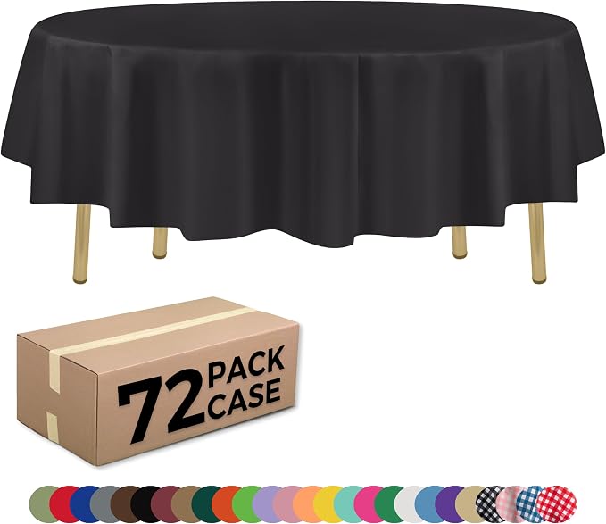 ZIMPLEWARE Dark Grey Standard Disposable Plastic Party Tablecloth [Case of 72] 84 x 84” Round Table Cover for Indoor & Outdoor Use by Zimpleware