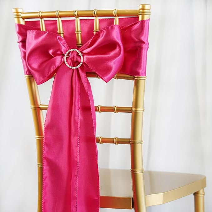 BalsaCircle 100 Fuchsia Satin Chair Sashes Bows Ties for Wedding Decorations Party Supplies Events Chair Covers Decor Banquet Reception - Image 5