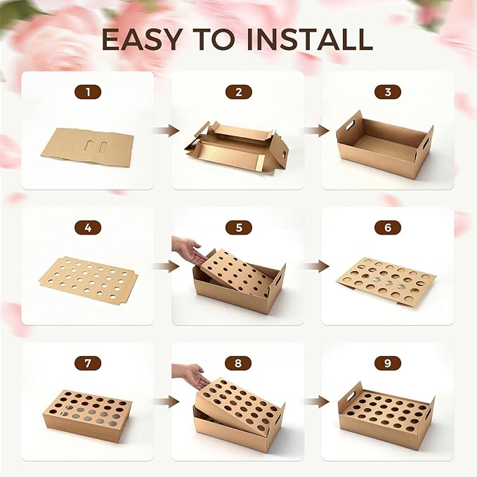 Wedding Confetti Cone Stand Box with Dried Rose Flowers(6 Litres), Includes 2 Biodegradable Cardboard Party Confetti Cone Holder of 24 Holes Each with 48 Cone Papers, Confetti Gift Box for Decoration