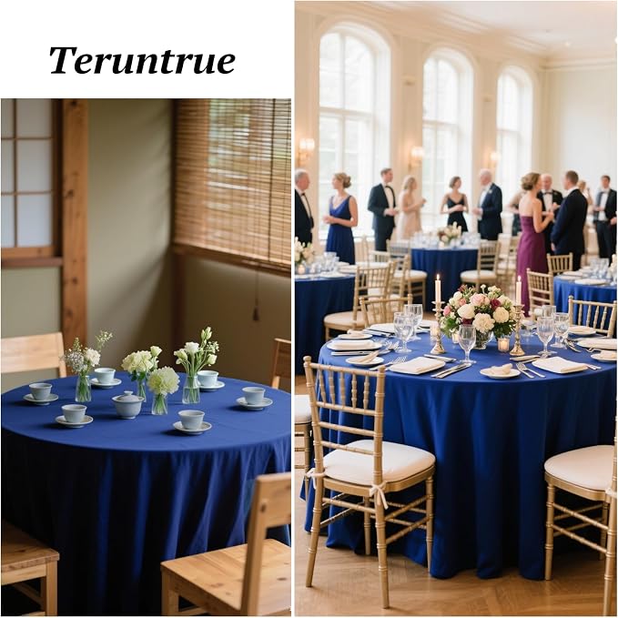 Teruntrue 12 Packs Navy Blue Round Tablecloths 120 inch Round Table Cloth, Washable Polyester Fabric for Wedding Parties Banquet Holiday Dinner Table Decorative, Navy Blue - Image 7