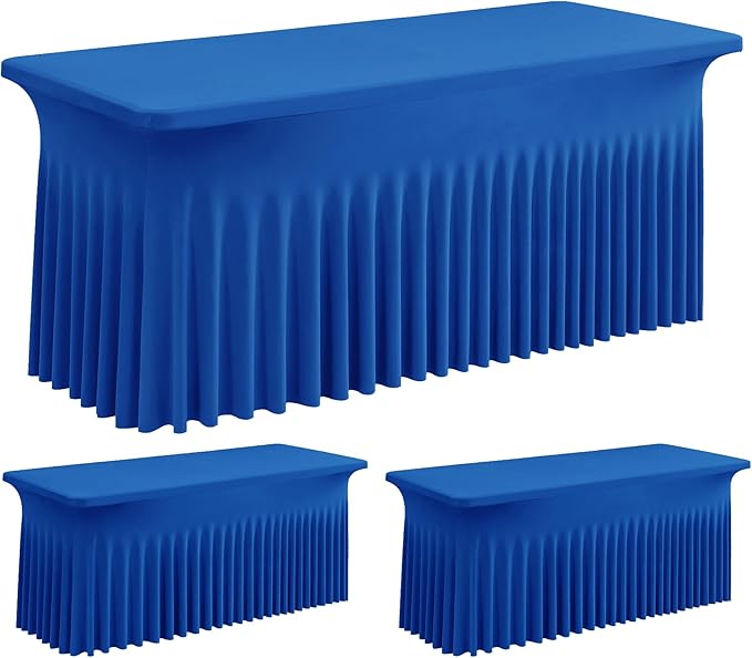 Leegleri 2 Pack Royal Blue Fitted Table Clothes for 6 Foot Rectangle Tables, Wrinkle Free 6ft Table Cover, Spandex Table Skirt for Banquet Weddings Parties by LeegleriTableSkirt