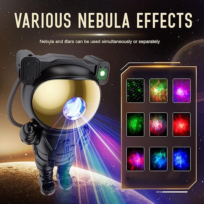 Mooyran Galaxy Projector for Gaming Room Decor - Black Astronaut Star Projector, Cool Stuff for Men's Bedroom Accessories, LED Nebula Light with Remote, for Teen Boys & Gamers