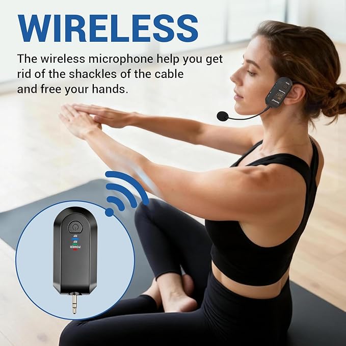 Depusheng 2.4G Wireless Microphone Headset,Lavalier and Handheld Mic 160ft Range,with 1/8''&1/4'' Plug for PA System,Voice Amplifier