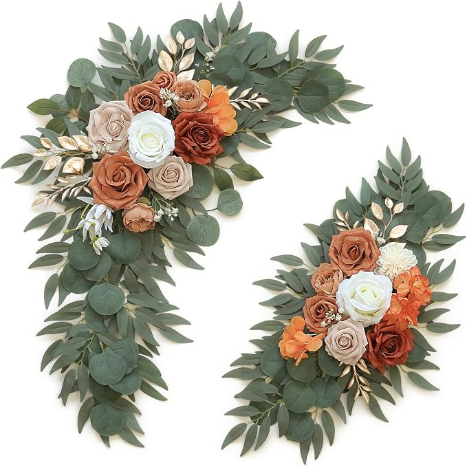 Olalaka Artificial Flower Swag Set of 2 for Wedding Welcome Signs Floral Decorations, Burnt Orange Wedding Arch Flowers for Wedding Ceremony by Love%C2%A0Every%C2%A0Bit%C2%A0of%C2%A0Life