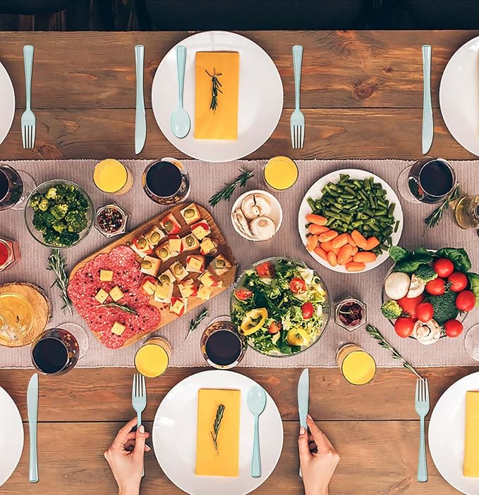 HEIPINIUYE 75 Pack Light Green Clear Plastic Cutlery Heavy Duty Clear Green Plastic Knives Forks and Spoons Disposable Silverware Set for 25 Guest Camping Birthday Baby Shower Party Utensil Set