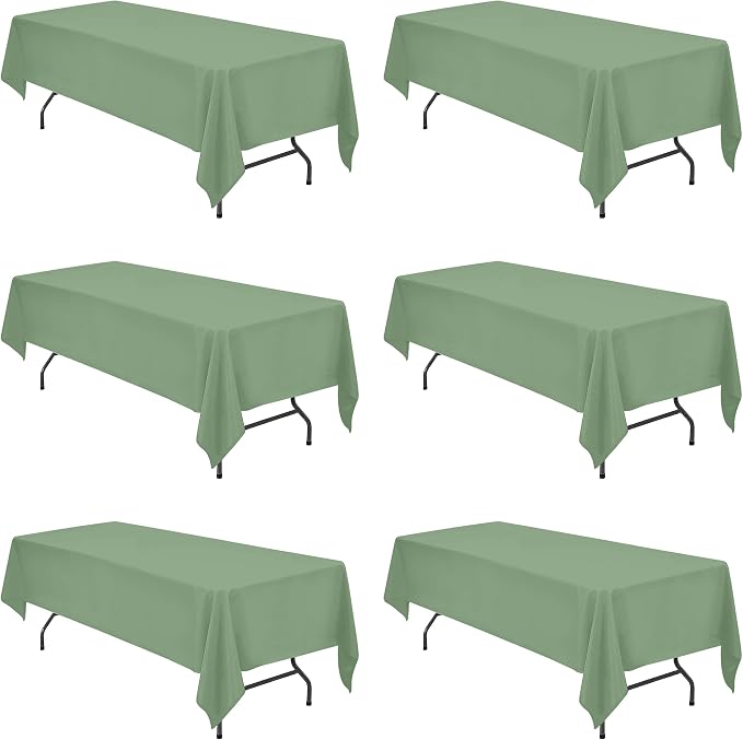 BRILLMAX 6 Pack Sage Green Tablecloths 60x126 Inch for 8ft Rectangle Tables | 150 GSM Polyester Fabric, 15" Standard Drop, Water, Stain & Wrinkle Resistant Cloth Cover for Wedding Reception Banquet Party by BRILLMAX