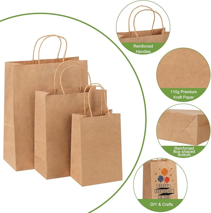 OUTUXED 120pcs Paper Bags with Handles Assorted Sizes Kraft Brown Bags | Brown Paper Gift Bags with Handles Bulk 3 Mixed Sizes for Retail, Party, Birthday, Gift, Shopping, Business, Merchandise - Image 4