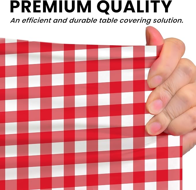 LEMON + Co. Red Gingham Premium Plastic Tablecloth Roll - 54" x300' for Parties with Cutter Box - Cut to Size Rectangle & Round Disposable Tablecloth Plastic Table Cover - Image 6