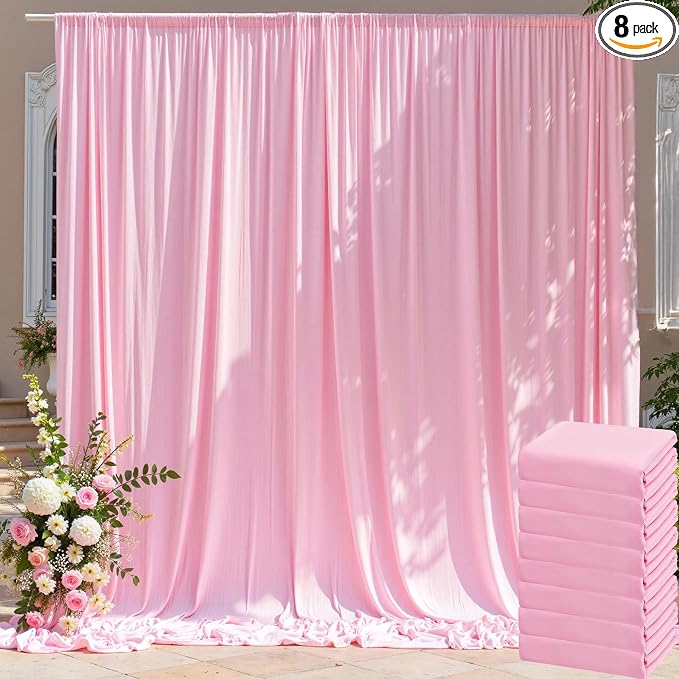 40ft x 10ft Wrinkle Free Pink Backdrop Curtain for Parties, 8 Panels 5×10ft Silky Polyester Light Pink Photo Backdrop Drapes Back Drop Cloth for Girl Party Birthday Gender Reveal Wedding Photography by ENJOYYOURPARTY