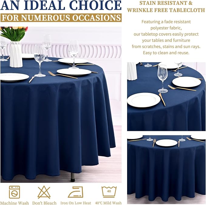Showgeous 90 Inch Navy Blue Round Tablecloths, Polyester Table Covers | 6 pack Tablecloths for Round Tables Washable polyester Table Cloth Decorative Fabric for Dining Wedding Party Banquet Buffet - Image 6