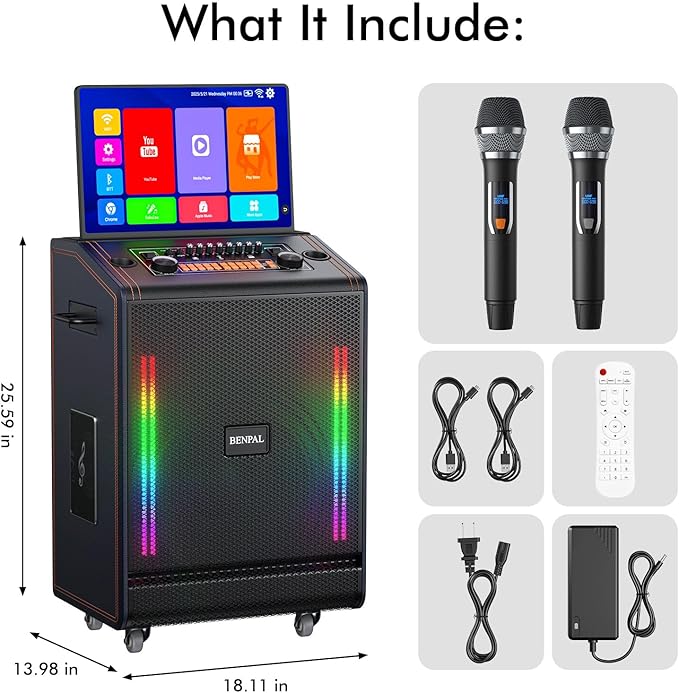 Smart Karaoke Machine with 17.3 Inch Touch Screen & Lyrics Display, Up to 1200W Powerful Speaker, Super Deep Bass Sound for Home Party, Outdoor - Perfect for Adults, Kids, Singers & Music Lovers
