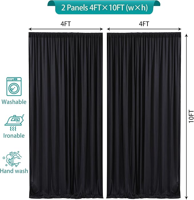 Black Backdrop Curtains 8 x 10 ft for Photo Background Wrinkle Free Drapes | Soft Polyester Fabric,Natural Drape,Top Rod Pocket,Washable & Reusable,For Wedding Birthday Party Decor,4ft x 10ft 2 Panels - Image 5