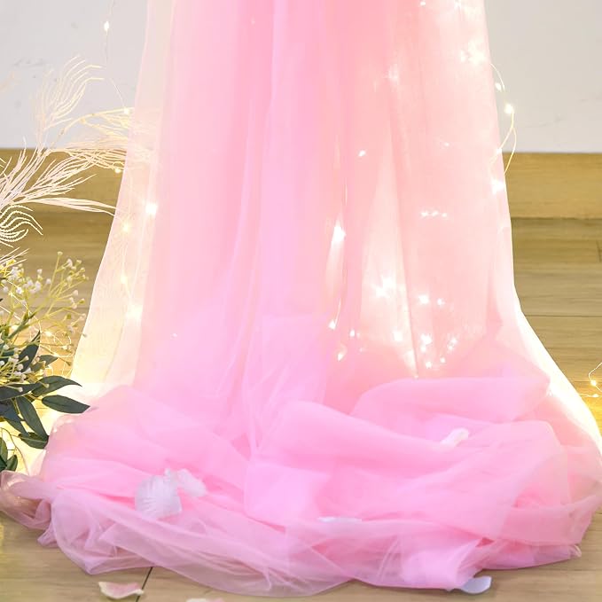 Pink Tulle Backdrop Curtains with Lights String for Parites 10ft×8ft Wrinkle Free Pink Sheer Sparkle Backdrop Curtains for Baby Shower Girls Bridal Shower Birthday Party Photo Shoot Decorations - Image 6