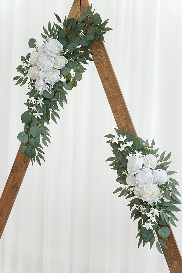 Olalaka Artificial Flower Swag Set of 2 for Wedding Welcome Signs Floral Decorations, White Wedding Arch Flowers for Wedding Ceremony - Image 6