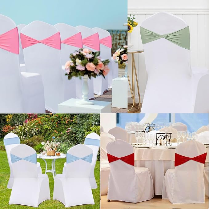 Royal Blue Chair Sashes Bows 50 Pack, Spandex Blue Chair Cover Bands Ties Without Buckle for Gender Reveal Baby Shower Decoration - Image 7