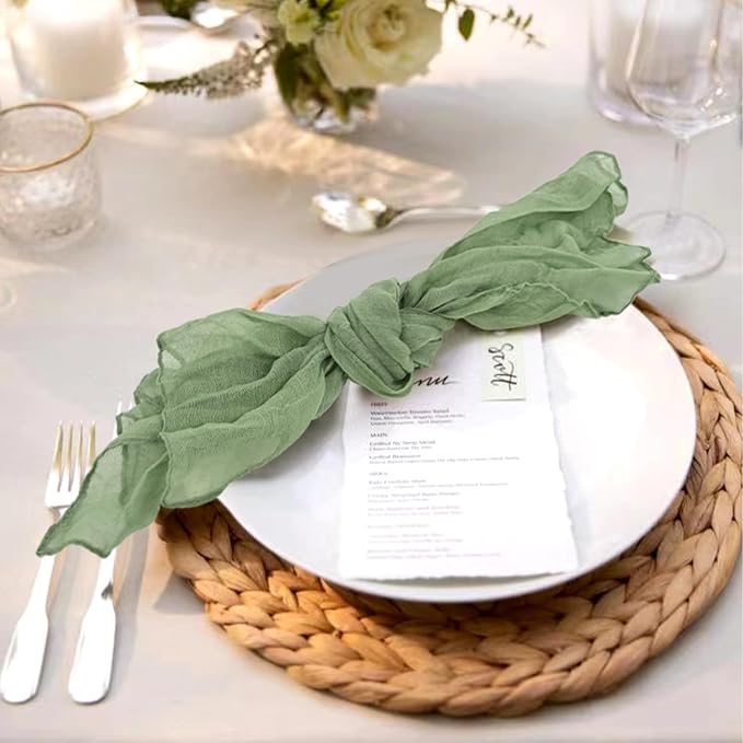 Pesonlook 96 Pcs Sage Green Cheesecloth Napkins for Wedding,20 x 20 Inch | Rustic Boho Wrinkled Napkins Bulk ,Washable Cloth Dinner Napkins for Dinner,Family Everyday Use/Parties - Image 2