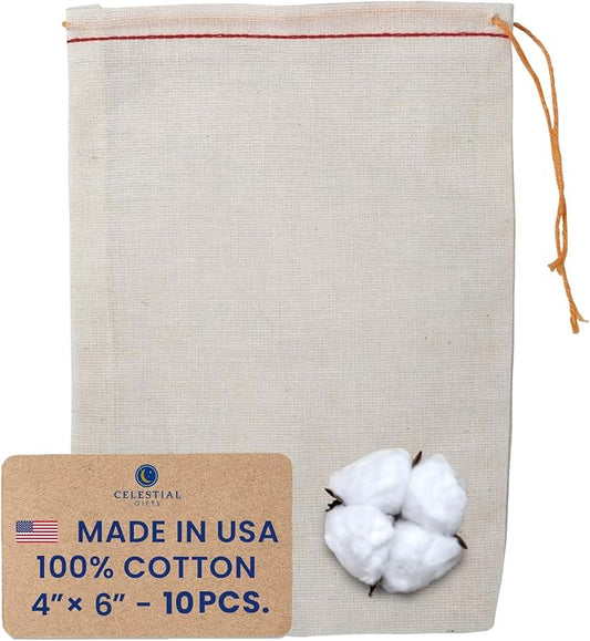 Celestial Gifts Muslin Bags, 100% Cotton Drawstring Bags, 4x6, Pack of 10 | Medium, Reusable Tea Bags, Jewelry Gift, Spice & Pouch Gift Sachet Bags, Made in USA, Red Hem, Orange Drawstring, DIY Crafts by CelestialGifts