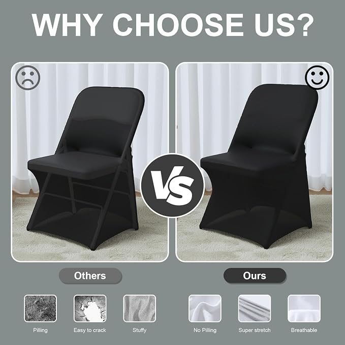 Trlyc Spandex Folding Chair Covers 12 Pcs Black for Wedding Party - Image 4
