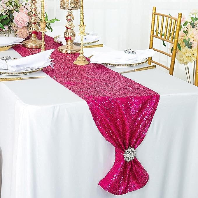 Hot Pink Sequin Table Runner 6 Pack, 12''x108 Glitter Table Runner - Image 2