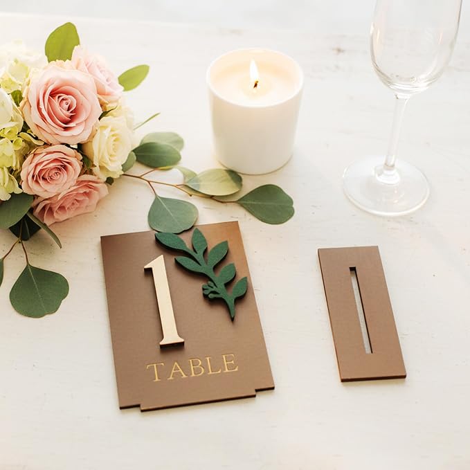 Wedding Table Numbers 1-20 with Holders, Elegant Wood Table Numbers with Eucalyptus Leaves for Wedding Reception, Centerpiece Decoration, Event, Party - Image 7