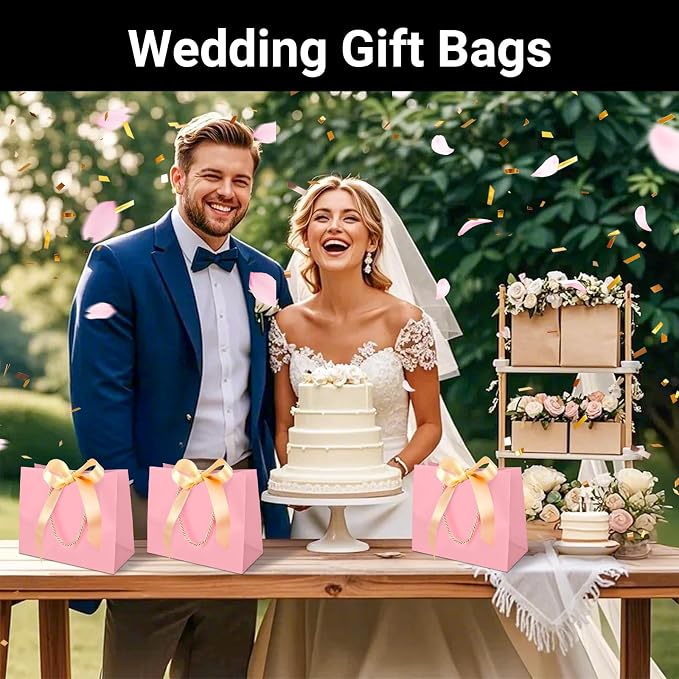 EUSOAR Pink Gift Bags, 12pcs 8.6"x3.9"x7" Thank You Gift Paper Bags with Bow Ribbon Handle, Small Shopping Party Favor Gift Treat Candy Bags Bulk for Wedding Guests Bridal Birthday - Image 7