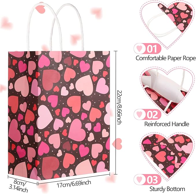 Yexiya 48 Pcs Mother's Day Paper Gift Bags Bulk Heart Goodie Treat Bags with Handle for Sweet Party Favor Gift Wrapping - Image 2