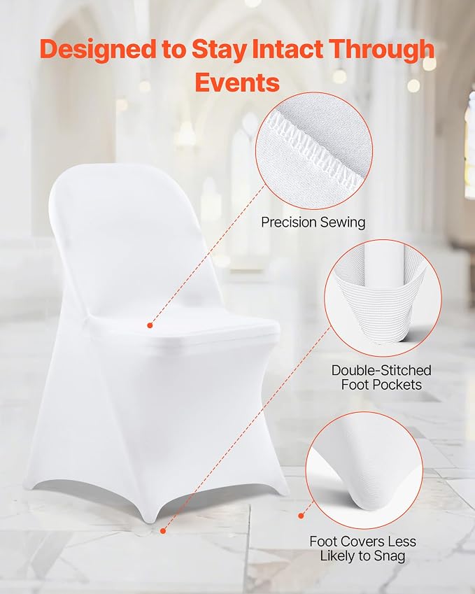VEVOR Chair Covers, Polyester Spandex Chair Cover, Stretch Slipcovers for Wedding Party Dining Banquet Flat-Front Chair Covers (White-c, 150PCS) - Image 6