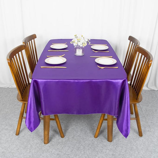 ShinyBeauty Purple Tablecloth Rectangle 60X102 Inch 2 Packs Satin Tablecloths Silky Table Cloth Polyester Overlay Purple Table-Cloths for Parties,Birthday,Dining Tables Decor