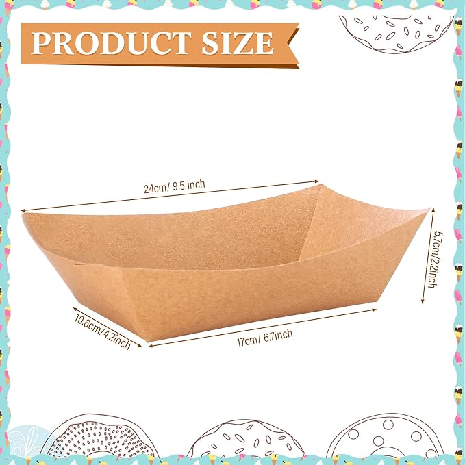 Sherr 500 Pcs 5 lb Kraft Paper Food Trays Boats Bulk, Disposable Nacho Kraft Paper Food Serving Trays Brown for Nachos, Tacos, Fries, Hot Dog, Corn, Bbq, Festivals, Party (Natural) - Image 2