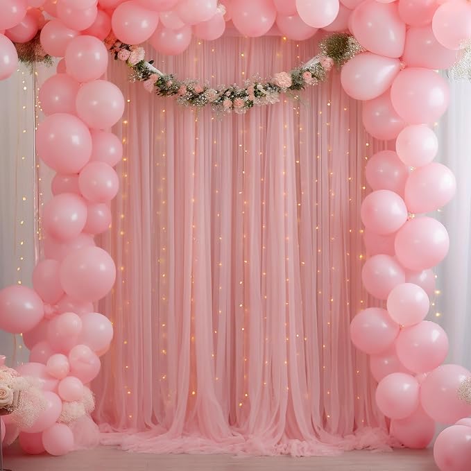 20×10ft Dusty Rose Tulle Backdrop Curtain with Lights String for Parties, Sheer Curtain Backdrop Drapes for Wedding Party Home Decorations - Image 7