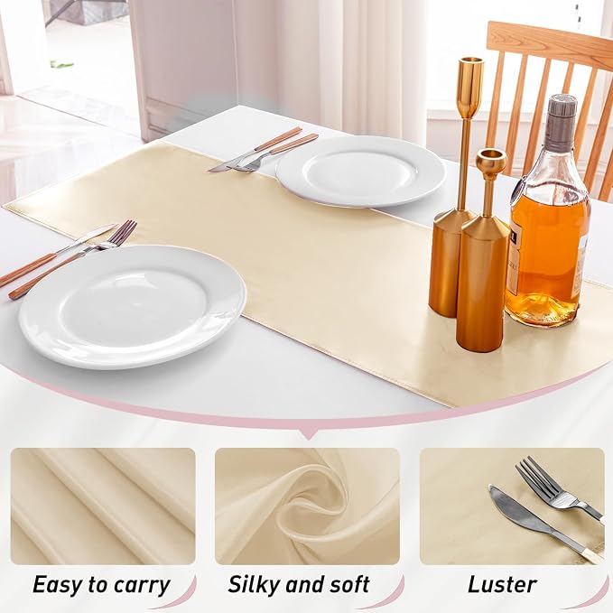 20 Pack Satin Table Runner 12 X 108 Inch Silk Table Runner for Party,Wedding, Birthday, Banquets,Decoration(Champagne) - Image 2