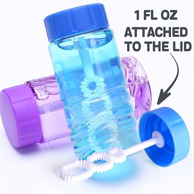 100 Pack 10 Neon Colors Bubble Bottles with Wand Attached to the Cap, Summer Bubble Solution Bulk Toy, Birthday Decor Gift Box, Party Favor Supplies for Kid, Carnival, Goody Bag Stuffer, Pinata Filler