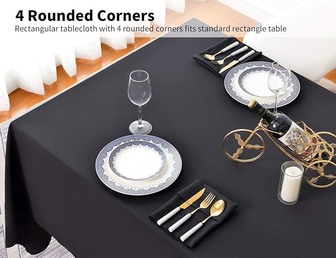 Surmente 5 Pack 90x132 Inch Black Tablecloth for 6-8 Foot Rectangle Tables | Dining Table Cover Protector, Wrinkle Free, Washable Polyester Fabric, 6ft Table Cloth for Wedding, Banquet, Restaurant - Image 6
