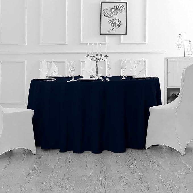 Fokitut 2 Pack Waterproof Round Tablecloth, 132 Inch, Stain Resistant and Wrinkle Polyester Table Cloth, Fabric Table Cover for Kitchen Dining, Wedding, Party, Holiday Dinner-Navy - Image 5