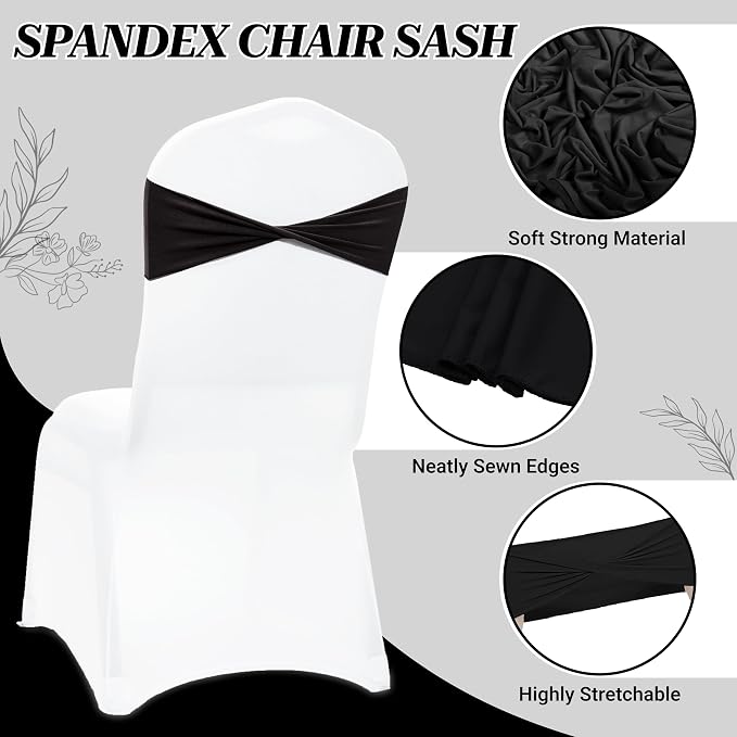 VDS Pack of 250 PCS | Black | Spandex Chair Sashes Bows Without Buckle | Stretch Elastic Banquet Universal Folding Chair Band Tie with for Wedding Party Conference Celebration Event Decoration - Image 4