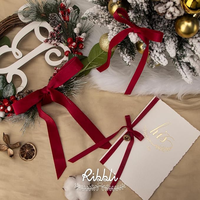 Ribbli Vintage Red Velvet Ribbon Double Faced 1/2 Inch 10-Yard Spool Red Ribbon Use for Christmas Tree Ornaments Gift Wrapping Wreath Decoration Wedding Boutonnieres