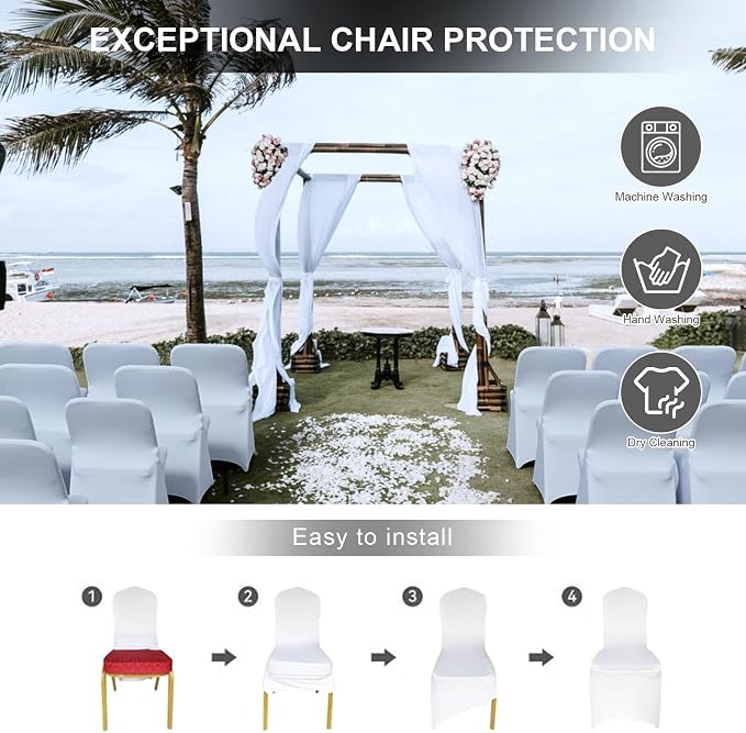 Trlyc Spandex Folding Chair Covers 12 Pcs White for Wedding Party - Image 5