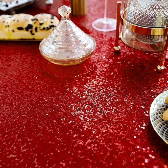 JYFLZQ Red Sequin Tablecloth Glitter Table Cover 50x80 Inch Rectangle - Image 8