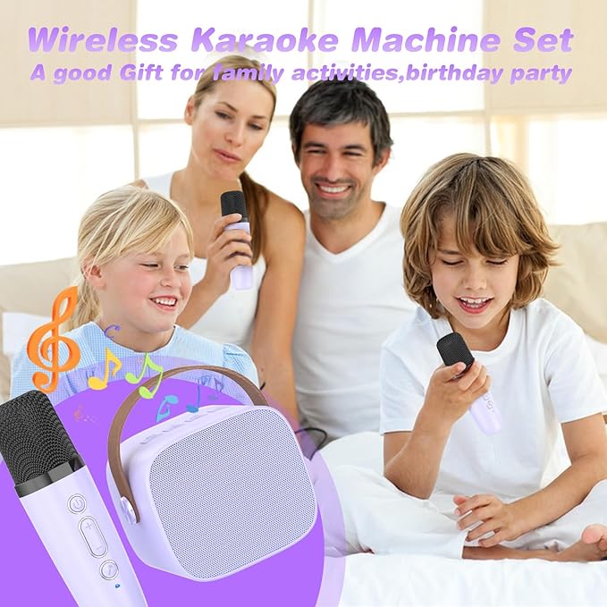 Mini Karaoke Machine,Funny Toys Christmas Birthday Gifts for Kids Age 4-12 Girls,Boys,Adults,MEGUO Karaoke Microphone Toys for 4,5,6,7,8,9,10,11,12+ Year Old Girls Boys (Purple 2 mics)