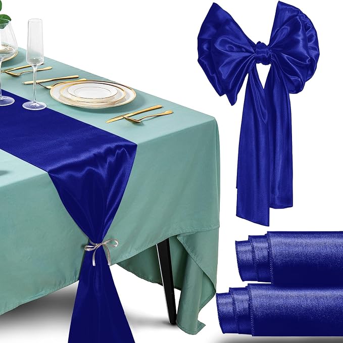SI Pack of 30 Wedding 12 x 108 inch Satin Table Runner for Wedding, Decorations for Graduations, Engagements, Birthday Parties, Banquets, Runners fit Rectangle, Round Table - Royal Blue by Unknown