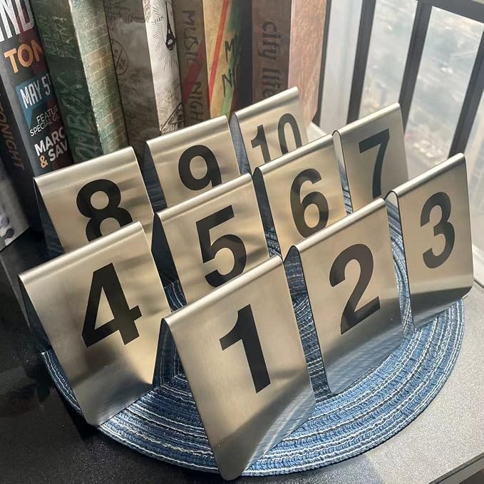 Metal Place Cards Stackable Tent Style Table Numbers,Place Card Holders for TRPG Wedding Party Restaurants Cafes Bars Gatherings Meeting Room Board Games (Black, Large 1-10) - Image 3