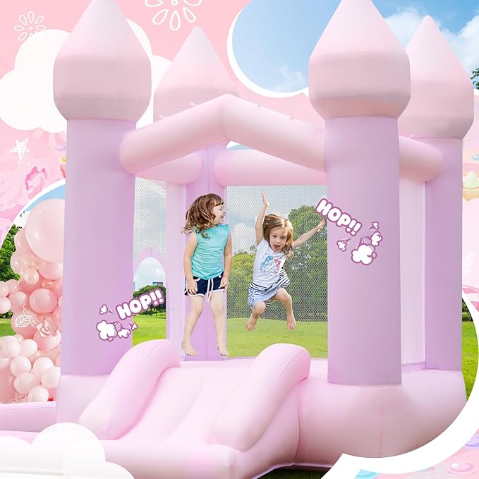 FBSPORT White Bounce House, Inflatable Bouncer with Air Blower,Indoor & Outdoor Bouncy Castle with Big Ball Pit for Wedding Party Kids Birthday Party, Easy to Install