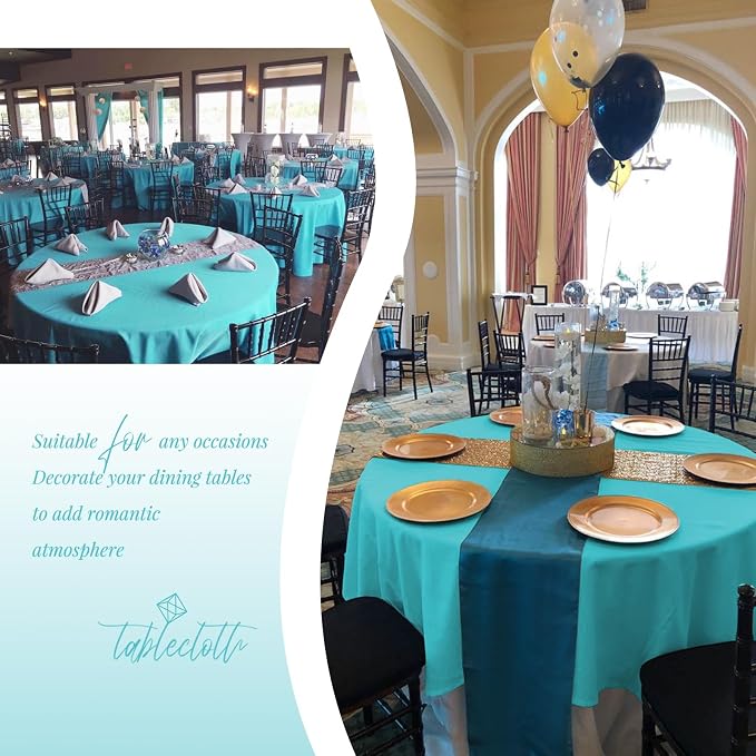 Showgeous 90 Inch Teal Round Tablecloths, Polyester Table Covers | 10 pack Tablecloths for Round Tables Washable polyester Table Cloth Decorative Fabric for Dining Wedding Party Banquet Buffet - Image 3