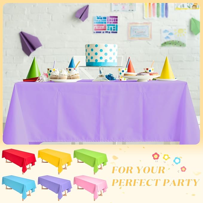 Peryiter 6 Pack Rectangular Polyester Tablecloth, Rainbow Assorted Color Washable Table Cloth, Wrinkle-Resistant, Durable Pastel Party Table Cover, Banquet Tablecloth for Weddings & Parties - Image 3