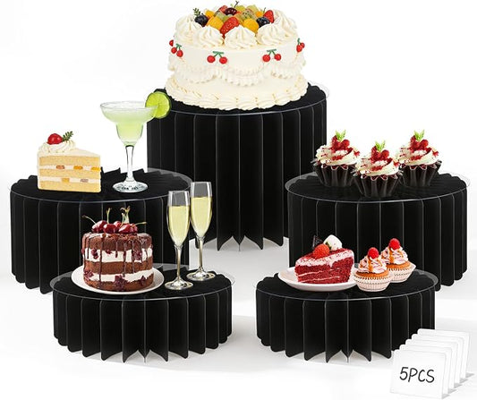 5Pack Buffet Risers Display Stands Foldable Food Risers for Buffet Table Tall Cake Cupcake Stands Cardboard Cylinder Stand Dessert Table Display Set for Catering Jewelry Wedding Party Decor (Black) by Unknown